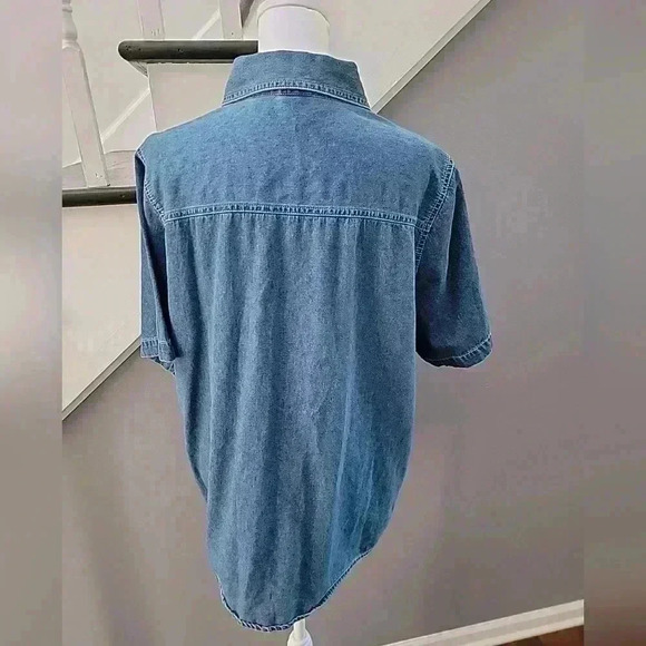 Mickey Unlimited 14W 16W Blue Jean Button Up Top Shirt Mickey Short Sleeve - Picture 4 of 5